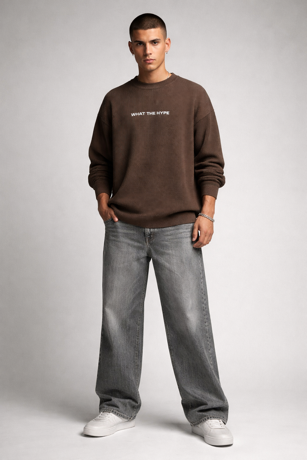 Defective Reality Brown Waffle Knit Pullover