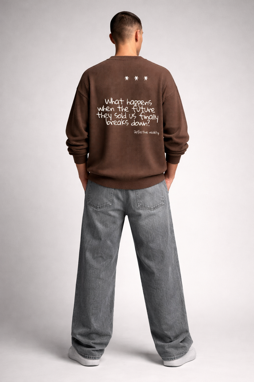 Defective Reality Brown Waffle Knit Pullover