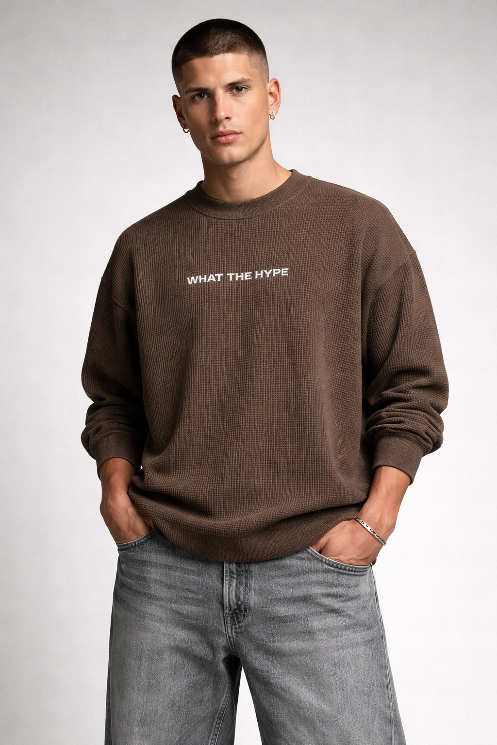 Defective Reality Brown Waffle Knit Pullover
