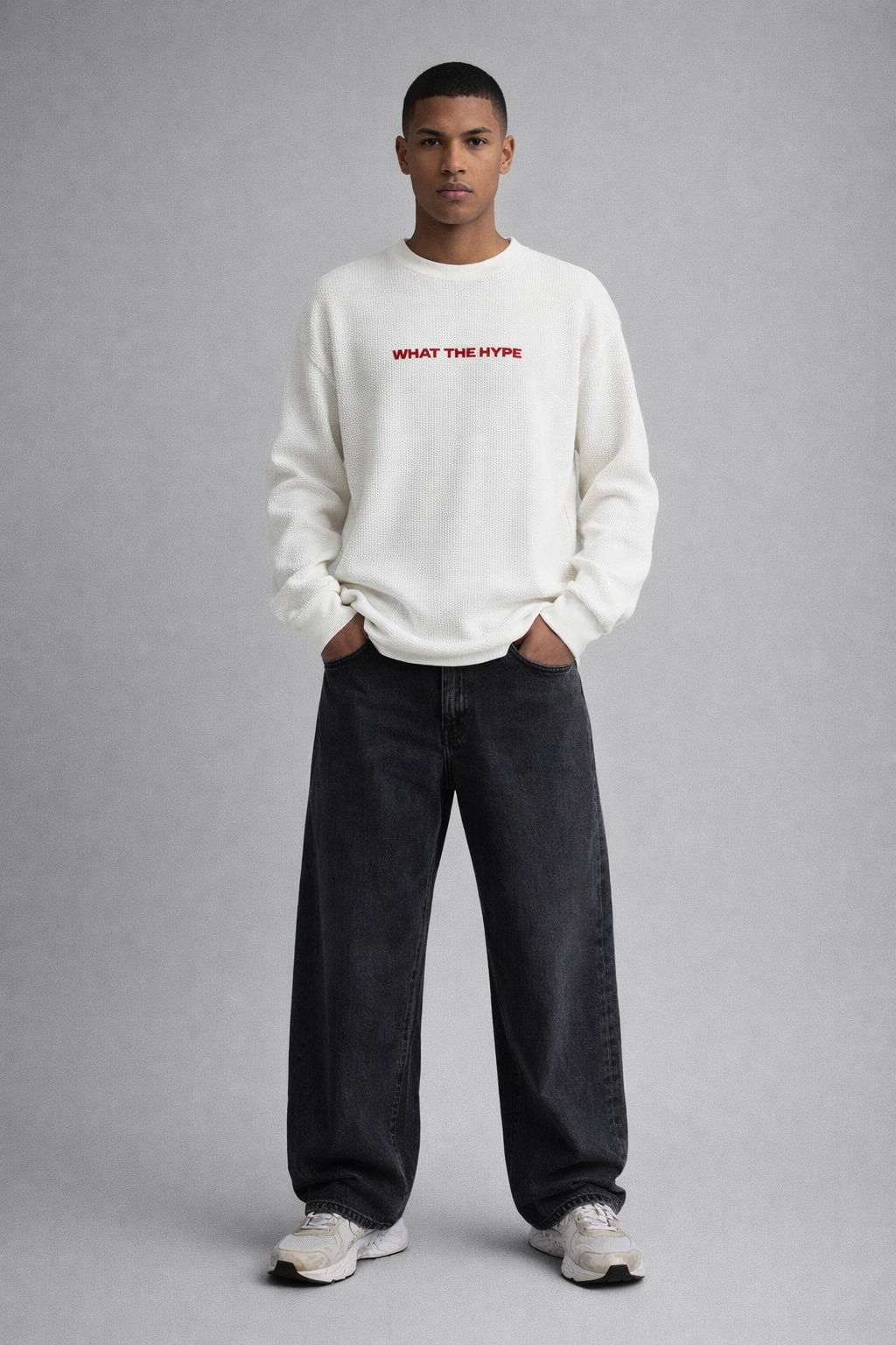 Basic White Waffle Knit Pullover