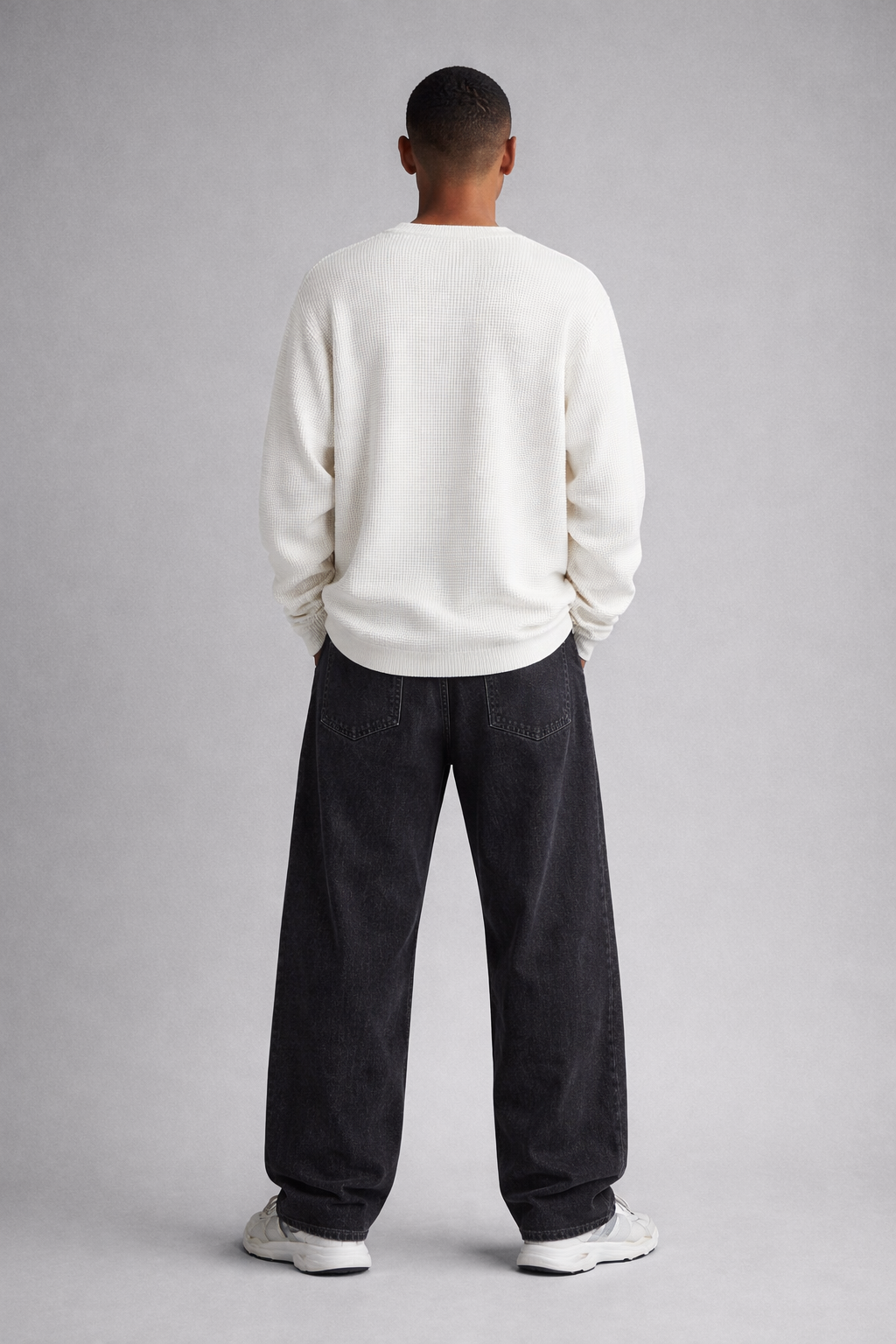 Basic White Waffle Knit Pullover